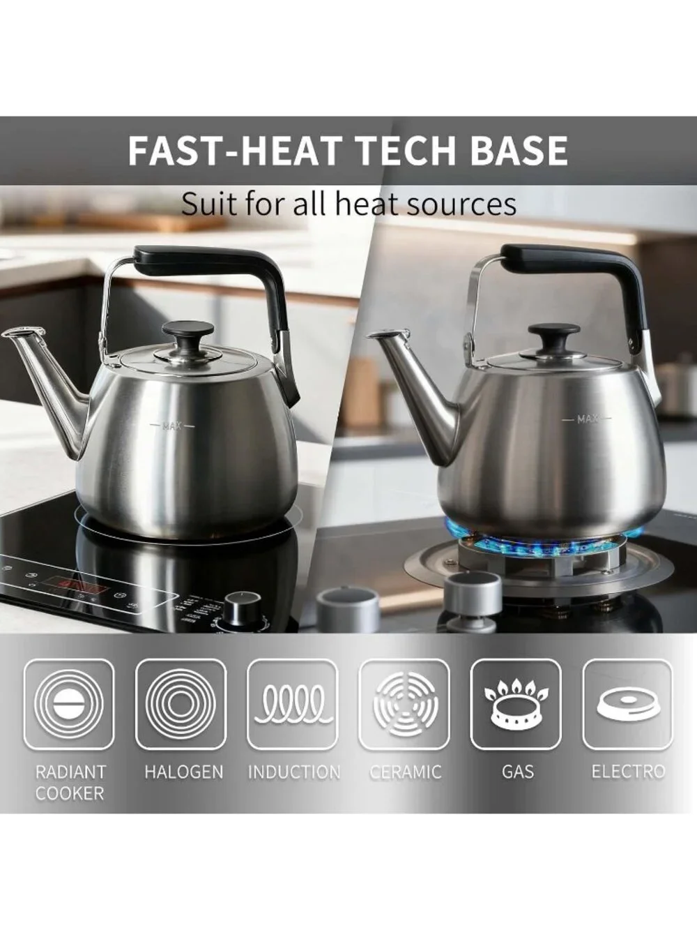 Silver Stainless Steel Kitchen Whistling Stovetop Tea Kettle Large Capacity